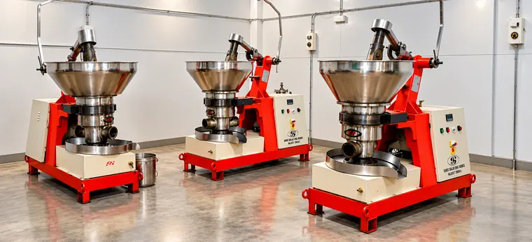 Three oil presses on the factory floor